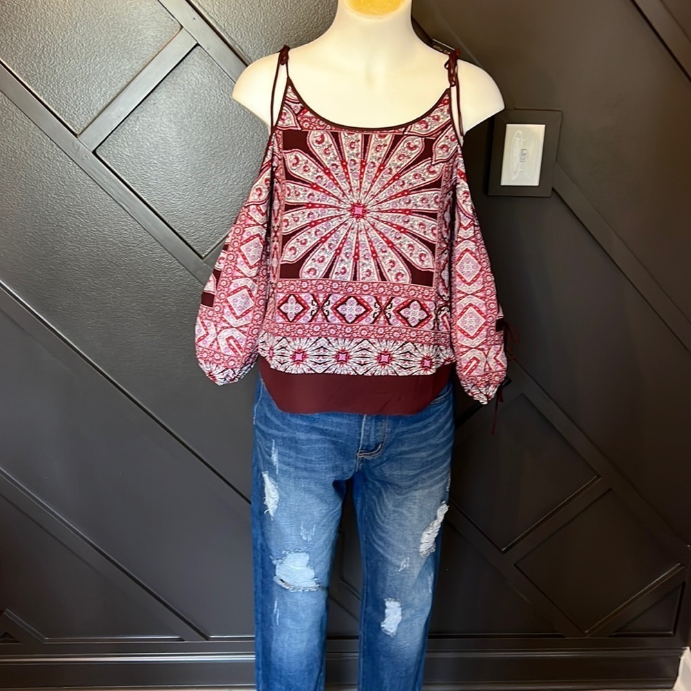 ANTHROPOLOGIE Ella Moss Boho Cold Shoulder Top Size XS NWT